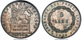 Venice. Revolutionary 5 Lire 1848 MS65 NGC, Venice mint, KM803, Dav-208. Mintage: 6,011. A very scarce one-year type minted during the turmoil of 1848...