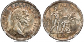 Vittorio Emanuele III 20 Lire Anno VI (1927)-R MS66+ NGC, Rome mint, KM69, Dav-145. Decorated in soft honeyed tone over radiant surfaces, light touche...