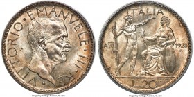 Vittorio Emanuele III 20 Lire Anno VI (1928)-R MS66 PCGS, Rome mint, KM69, Gig-37. A sparkling selection of this widely-sought type revealing a qualit...