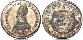 Bishopric. Sede Vacante Patagon 1792 MS63 NGC, KM181, Dav-1591. An admirably preserved specimen retaining an appealing frosted glass appearance, trace...