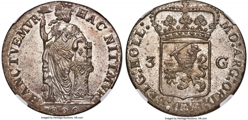 Holland. Provincial 3 Gulden 1800 MS66 NGC, KM9.2, Dav-224. Engaging at every tu...