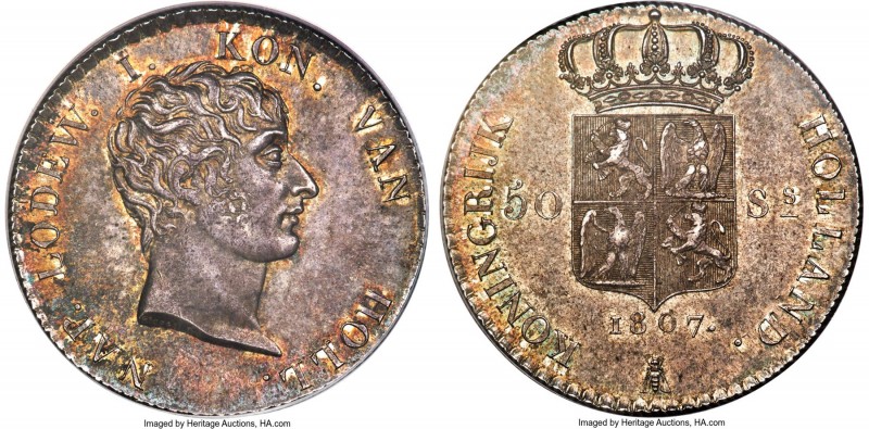 Kingdom of Holland. Louis Napoleon 50 Stuivers 1807-B MS64 PCGS, Utrecht mint, K...
