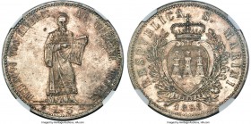 Republic 5 Lire 1898-R MS64 NGC, Rome mint, KM6, Dav-302. Charmingly lustrous, with a superb balanced patina further enhancing the aesthetic appeal. E...