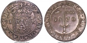 James VI (I) Ryal 1570 MS62 NGC, Edinburgh mint, First coinage, S-5472, Burns-pg. 350, 5 (Fig. 921) (there, with countermark). Of outstanding preserva...