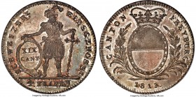 Freiburg. Canton 4 Franken 1813 MS65 NGC, KM79, Dav-363, HMZ-2-283. Mintage: 2,429. Finely dressed in a silty sand-hued patina with touches of blue ir...