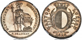 Lucerne. Canton 4 Franken 1813 MS67 NGC, KM109, HMZ-2-668a. Exceptionally preserved, with beaming luster carrying across fields speckled with flow lin...