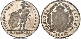 Ticino. Canton 4 Franchi 1814 MS67 NGC, Lucerne mint, KM6, Dav-367, HMZ-2-923b. Variety without star. Conveying the utmost originality and character, ...