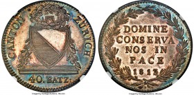 Zurich. Canton 40 Batzen 1813-B MS65 NGC, KM191, Divo-18. Flashy and brilliant, the character of this gem piece further enhanced by a glasslike obsidi...
