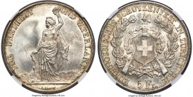 Confederation "Zurich Shooting Festival" 5 Francs 1872 MS66 NGC, KM-XS11, Dav-385. Alluringly satiny for the issue and displaying great care in preser...