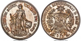 Confederation "Bern Shooting Festival" 5 Francs 1885 MS66 PCGS, KM-XS17, Dav-391. Displaying an impressive multi-dimensional lustrous depth, gentle to...