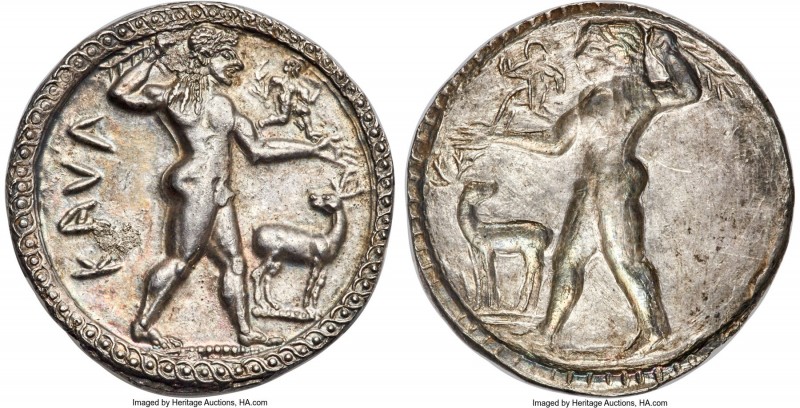 BRUTTIUM. Caulonia. Late 6th century BC. AR stater or nomos (30mm, 8.60 gm, 12h)...
