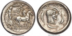 SICILY. Syracuse. Ca. 485-480 BC. AR tetradrachm (25mm, 17.34 gm, 7h). NGC Choice AU S 5/5 - 5/5, Fine Style. Ca. 484-483 BC. Charioteer driving walki...