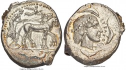 SICILY. Syracuse. Ca. 466-460 BC. AR tetradrachm (30mm, 17.04 gm, 11h). NGC Choice AU 4/5 - 4/5. Charioteer driving walking quadriga right, holding re...