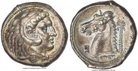 SICILY. Siculo-Punic. Ca. 300-289 BC. AR tetradrachm (26mm, 16.96 gm, 5h). NGC AU S 5/5 - 5/5, Fine Style. Quaestors issue. Head of young Heracles rig...