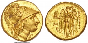 MACEDONIAN KINGDOM. Philip III Arrhidaeus (323-317 BC). AV stater (18mm, 8.59 gm, 9h). NGC Choice MS 5/5 - 4/5, Fine Style. Lifetime issue of Abydus. ...