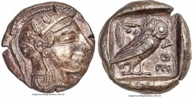 ATTICA. Athens. Ca. 465-455 BC. AR tetradrachm (25mm, 16.96 gm, 1h). NGC Choice AU 5/5 - 3/5. Head of Athena right, wearing crested Attic helmet ornam...