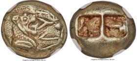 LYDIAN KINGDOM. Alyattes (ca. 620-560 BC). EL third-stater or trite (13mm, 4.71 gm). NGC Choice XF S 5/5 - 5/5. Sardes, ca. 610 BC. ALYA, legend upwar...