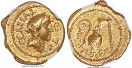 Julius Caesar, as Dictator (49-44 BC). AV aureus (20mm, 8.16 gm, 2h). NGC Choice MS 5/5 - 5/5. Rome, 46 BC, Aulus Hirtius, praetor. C•CAESAR-COS•TER, ...