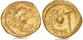 Julius Caesar, as Dictator (49-44 BC). AV aureus (20mm, 8.12 gm, 5h). NGC Choice AU 5/5 - 4/5, flan flaw. Rome, 46 BC, Aulus Hirtius, praetor. C•CAESA...