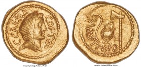 Julius Caesar, as Dictator (49-44 BC). AV aureus (21mm, 8.20 gm, 10h). NGC AU 5/5 - 4/5. Rome, 46 BC, Aulus Hirtius, praetor. C•CAESAR-COS•TER, veiled...