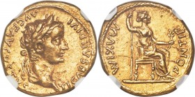 Tiberius (AD 14-37). AV aureus (19mm, 7.77 gm, 6h). NGC Choice AU 5/5 - 4/5. Lugdunum, ca. AD 14-17. TI CAESAR DIVI-AVG F AVGVSTVS, laureate head of T...