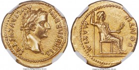 Tiberius (AD 14-37). AV aureus (20mm, 7.67 gm, 6h). NGC Choice AU 5/5 - 3/5. Lugdunum, ca. AD 14-17. TI CAESAR DIVI-AVG F AVGVSTVS, laureate head of T...