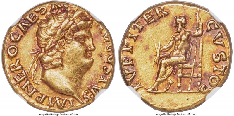 Nero, as Augustus (AD 54-68). AV aureus (17mm, 7.32 gm, 6h). NGC Choice XF S 5/5...