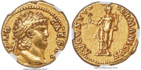 Nero, as Augustus (AD 54-68). AV aureus (18mm, 7.28 gm, 8h). NGC Choice XF 4/5 - 3/5. Rome, ca. AD 64-65. NERO-CAESAR, laureate, bearded head of Nero ...