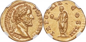 Antoninus Pius (AD 138-161). AV aureus (19mm, 7.00 gm, 12h). NGC Choice MS 5/5 - 5/5. Rome, AD 155-156. ANTONINVS AVG-PIVS P P IMP II, laureate head o...