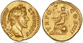 Antoninus Pius (AD 138-161). AV aureus (20mm, 7.11 gm, 6h). NGC Choice XF 5/5 - 4/5. Rome, AD 147. ANTONINVS-AVG PIVS P P, laureate head of Antoninus ...