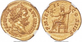 Septimius Severus (AD 193-211). AV aureus (20mm, 7.07 gm, 12h). NGC MS S 5/5 - 4/5, Fine Style. Rome, AD 194-195. L SEPT SEV PERT-AVG IMP IIII, laurea...