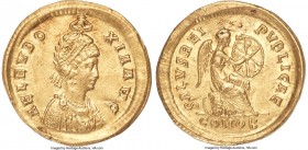 Aelia Eudoxia, Eastern Roman Empire (AD 400-404). AV solidus (20mm, 4.47 gm, 6h). NGC Choice AU S 5/5 - 4/5. Constantinople, AD 402-403. AEL EVDO-XIA ...