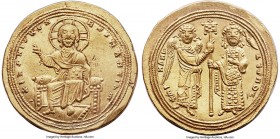 Michael IV the Paphlagonian (AD 1034-1041). AV histamenon nomisma (24mm, 4.39 gm, 6h). NGC Choice AU S 5/5 - 5/5. Thessalonica. + IhS XIS RЄX-RЄϚNANTI...