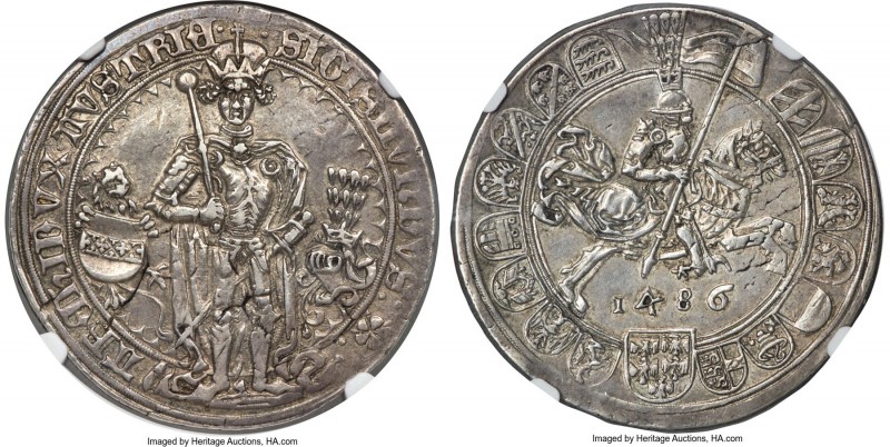 Tyrol. Archduke Sigismund (1446-1496) Guldiner 1486 AU55 NGC, Hall mint, Dav-808...