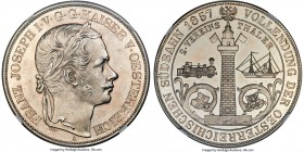 Franz Joseph I Proof "Railway" 2 Taler 1857-A PR64 Cameo NGC, Vienna mint, KM2246.1, Dav-20, Herinek-821. Wreath tips between 'KA.' Commemorating the ...