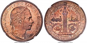 Franz Joseph I Proof "Railway" 2 Taler 1857-A PR64 NGC, Vienna mint, KM2246.1, Dav-20, J-320, Herinek-821. Mintage: 1,644. Wreath tips between 'KA.' C...