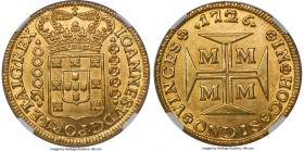 João V gold 20000 Reis 1726-M MS64 NGC, Minas Gerais mint, KM117, LMB-250. A strikingly high grade for this popular largest denomination produced in c...