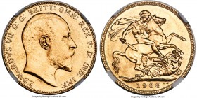 Edward VII gold Specimen Sovereign 1908-C SP64 NGC, Ottawa mint, KM14, S-3970. Engraved by George William De Saulles. Displaying a characteristically ...