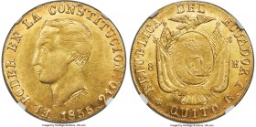 Republic gold 8 Escudos 1855/2 QUITO-GJ UNC Details (Reverse Spot Removed) NGC, Quito mint, KM34.1, Fr-8, Onza-1774. Of scarce conditional preservatio...