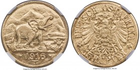 German Colony. Wilhelm II gold 15 Rupien 1916-T MS63 NGC, Tabora mint, KM16.2, J-728b. Arabesque below the T in "OSTAFRIKA" variety. Marked by a straw...