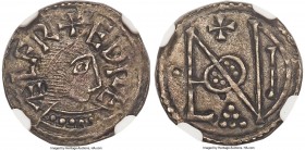 Kings of Wessex. Alfred the Great (871-899) 1/2 Penny ND (c. 880) AU58 NGC, London mint, London Monogram type, S-1063, N-645 (ER), MEC VIII-1260 = EMC...