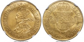 Charles I gold Unite ND (1631-1632) AU53 NGC, Briot's mint at the Tower, Daisy above B mm, Briot's first milled issue, KM171, S-2719, N-2294, Schneide...