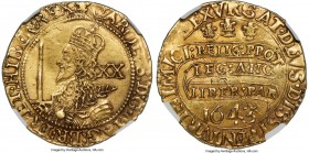 Charles I gold Unite (20 Shillings) 1643 AU53 NGC, Oxford mint, Plume mm, KM254, S-2734, N-2389 (R), Brooker-851 (same dies). 9.01gm. Truly a very han...