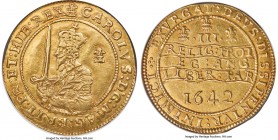 Charles I gold Triple Unite 1642 AU53 NGC, Oxford mint, Plume mm, KM234, S-2724, N-2381 (VR), Brooker-830. 26.97gm. Variety with declaration between w...