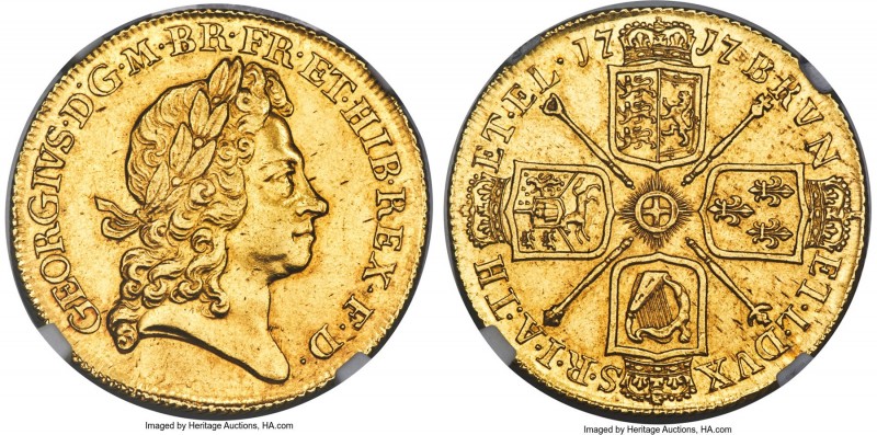 George I gold 2 Guineas 1717 AU55 NGC, KM554, S-3627, Schneider-Unl. When one en...