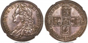 George II Proof Crown 1746 PR63 NGC, KM585.2, S-3690, ESC-1669 (R; prev. ESC-126). VICESIMO edge. A stunning crown which clearly carries its Proof sta...