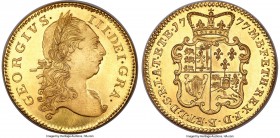 George III gold Proof Pattern 2 Guineas 1777 PR63 Cameo NGC, KM-Pn56, S-3724A, W&R-81 (R5; this coin). Plain edge. By or after Richard Yeo. A commandi...