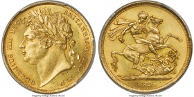 George IV gold Sovereign 1825 MS63 PCGS, KM682, S-3800. Exhibiting a delightfully rich golden color over surfaces ignited in mint radiance, this 19th-...
