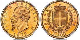 Vittorio Emanuele II gold 100 Lire 1872-R MS64 Prooflike NGC, Rome mint, KM19.2, Gig-2, Pag-452. Mintage: 661. A sensational example of this Italian r...
