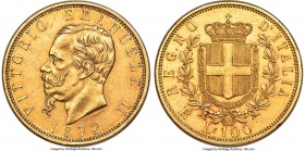 Vittorio Emanuele II gold 100 Lire 1872-R AU55+ NGC, Rome mint, KM19.2, Gig-2, Pag-452. Mintage: 661. A great rarity in the Italian series, a conseque...